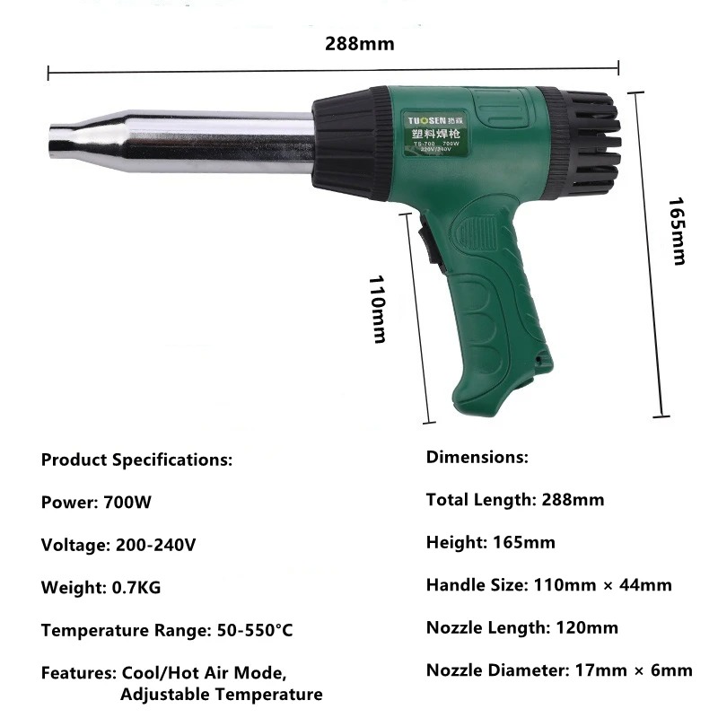 高温ヒートガン、PP/PVCプラスチック修理用調整可能PVC - Heat Gun Small のレビューと価格
