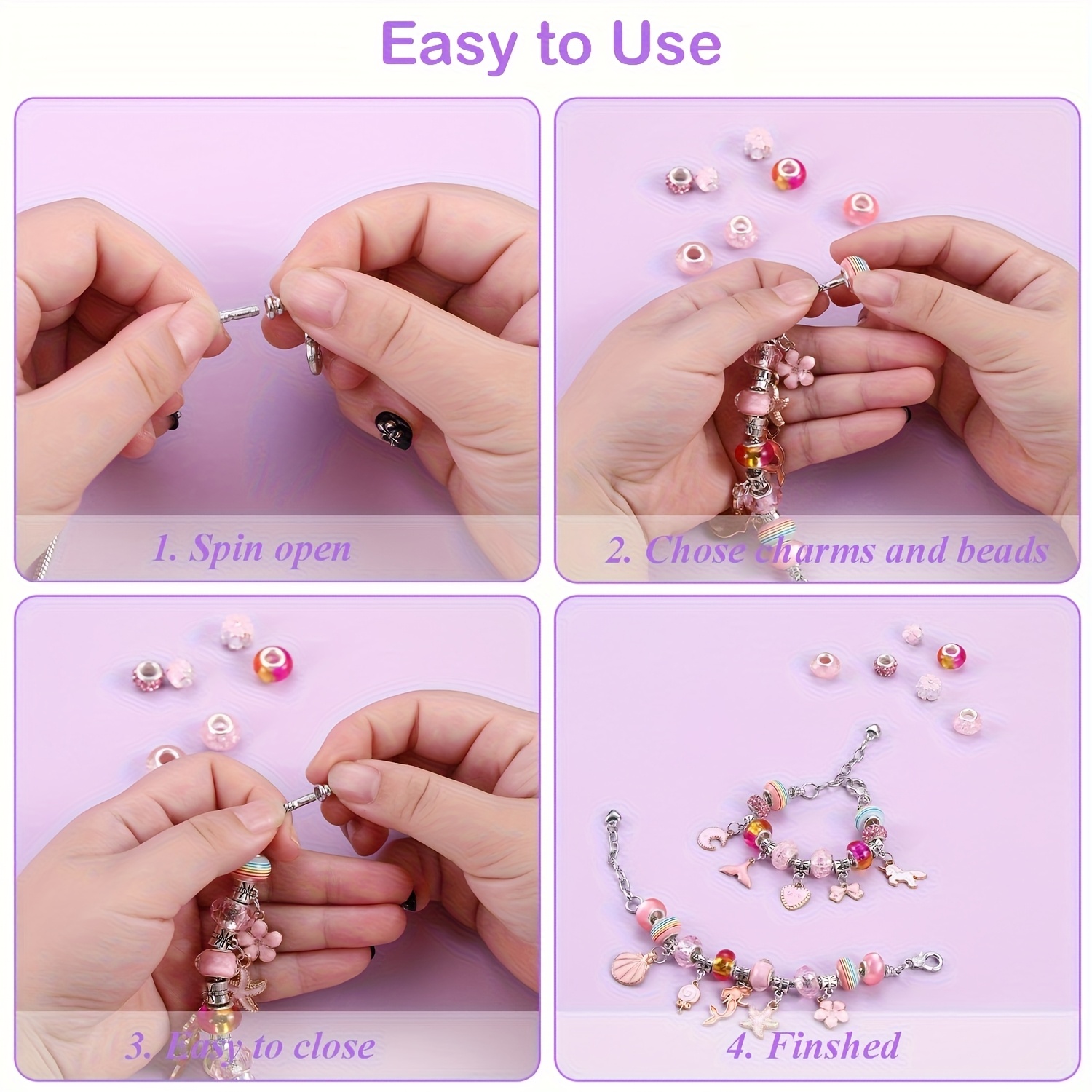 68個入りビーズキット。紫色のジュエリーボックスとピンク色の - Resin Crafts Diy のレビューと価格